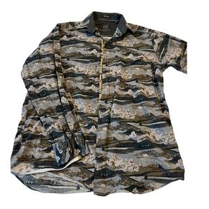 Bugatchi Uomo Men’s Small Landscape Print Dress Shirt Eccentric